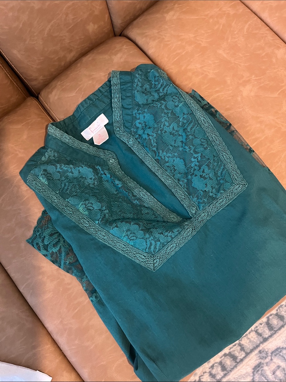 Women's Forest Green Lace-Trim Blouse